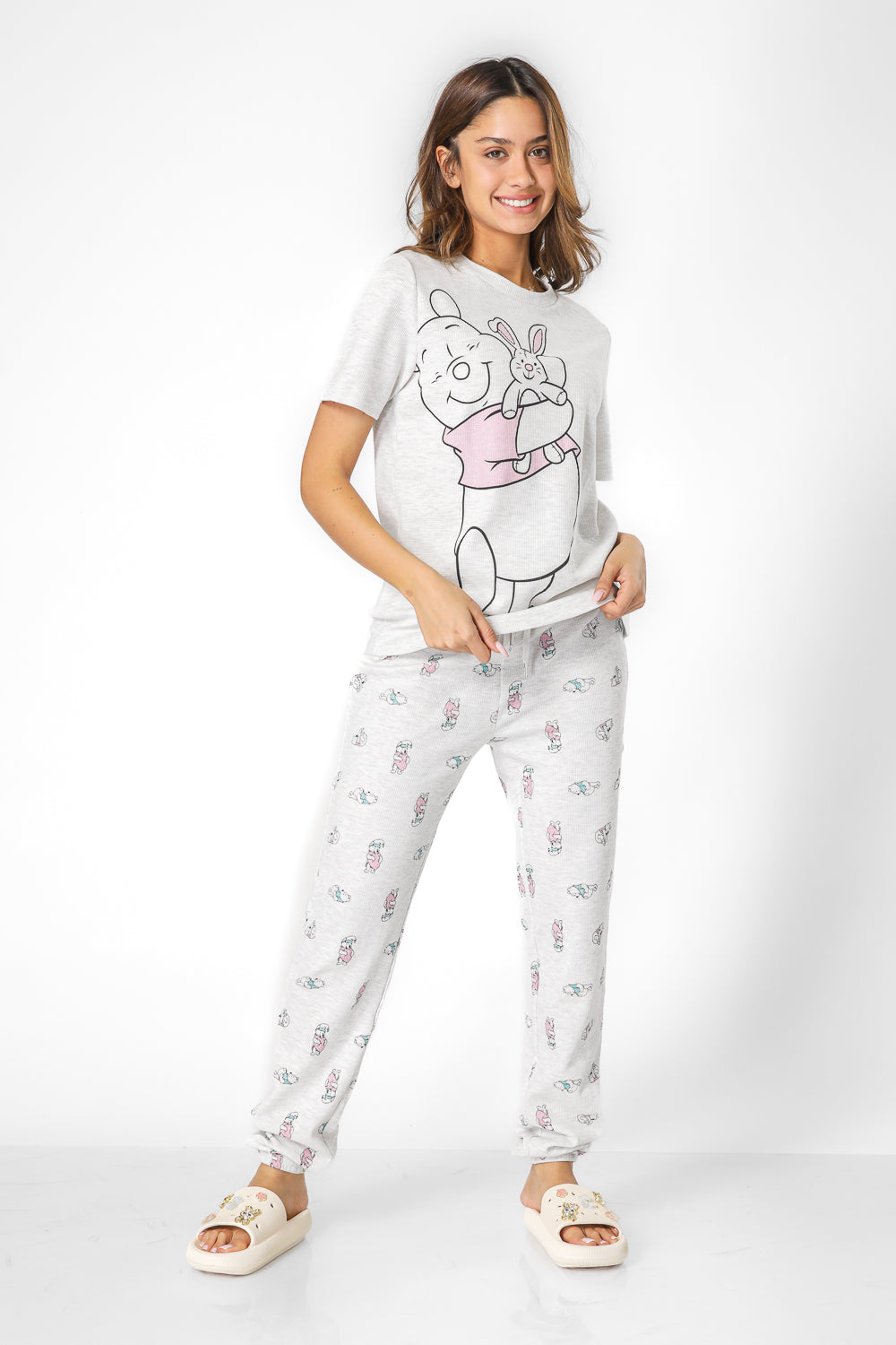 סט פיג’מה וופל POOH בצבע אפור בהיר