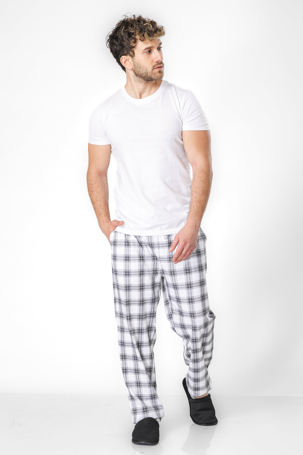 מכנסי פיג'מה PLAIDS בצבע אפור בהיר