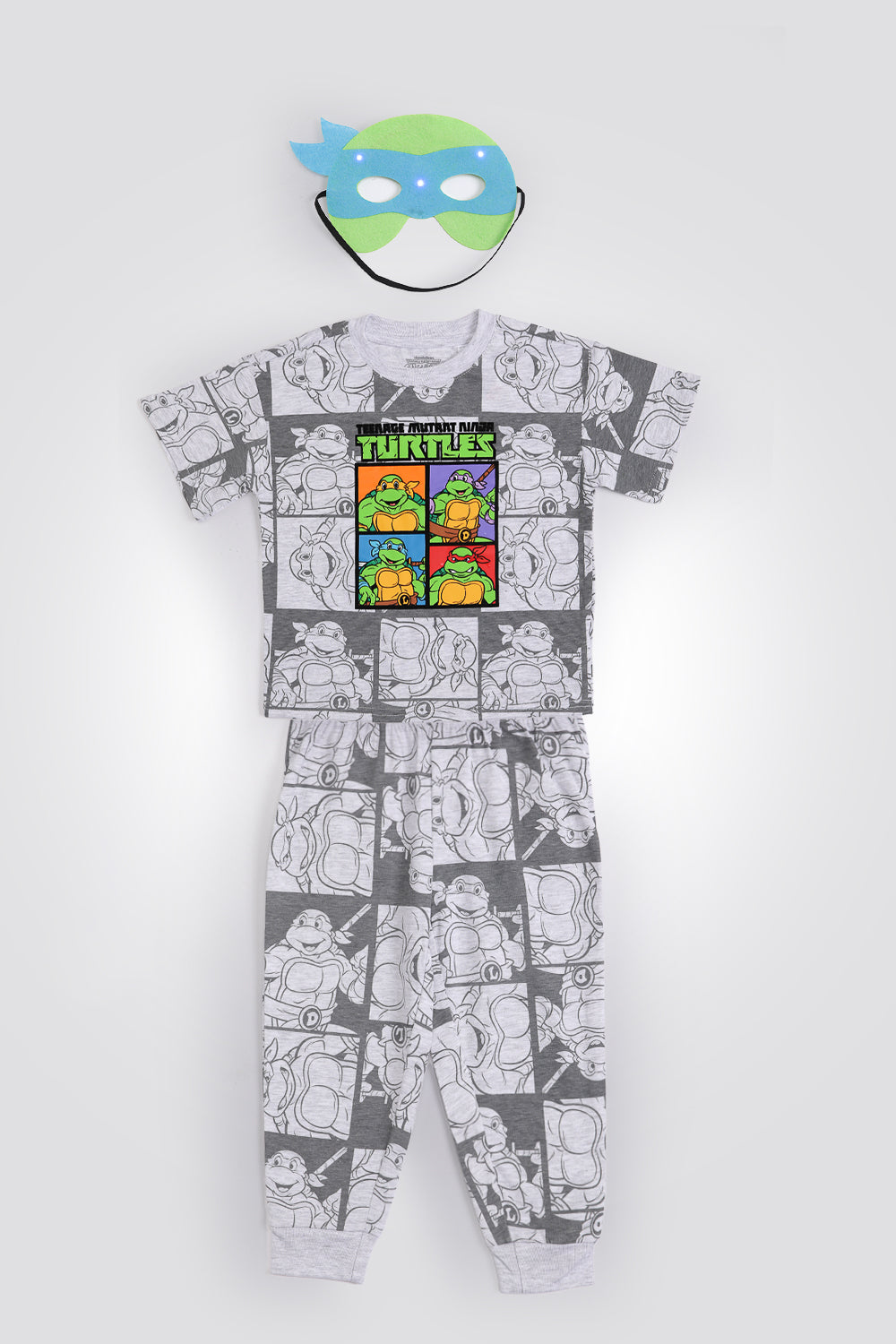 סט פיג’מת מעבר לילדים עם מסיכת אורות TMNT