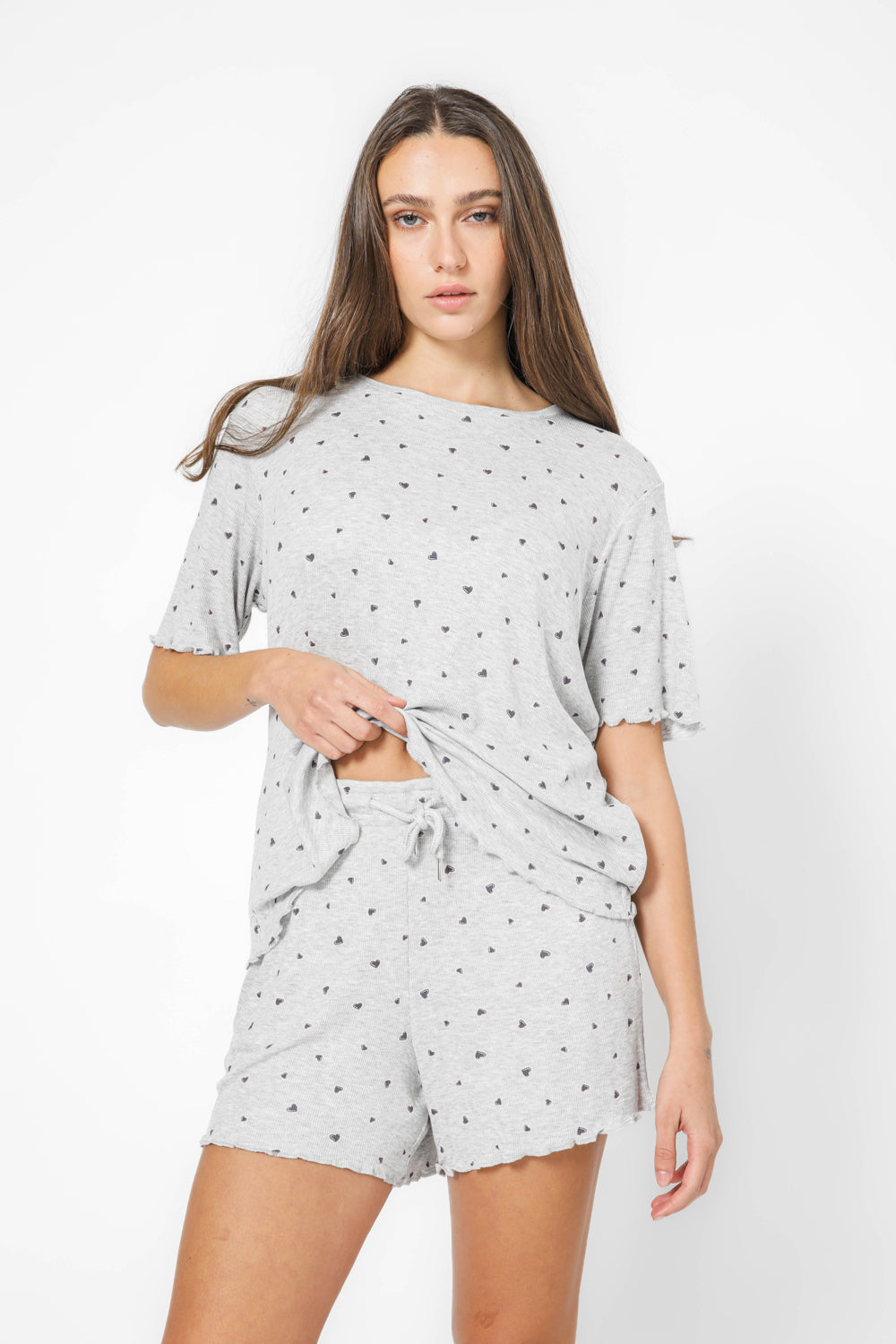 סט פיג'מה קצרה לבבות