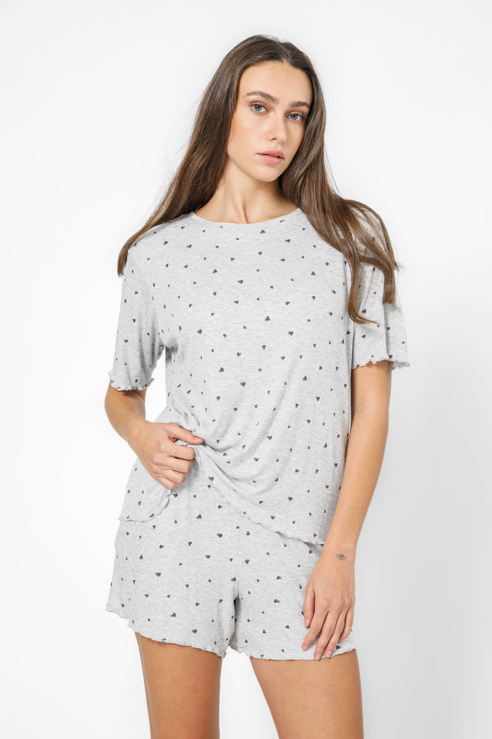 סט פיג'מה קצרה לבבות