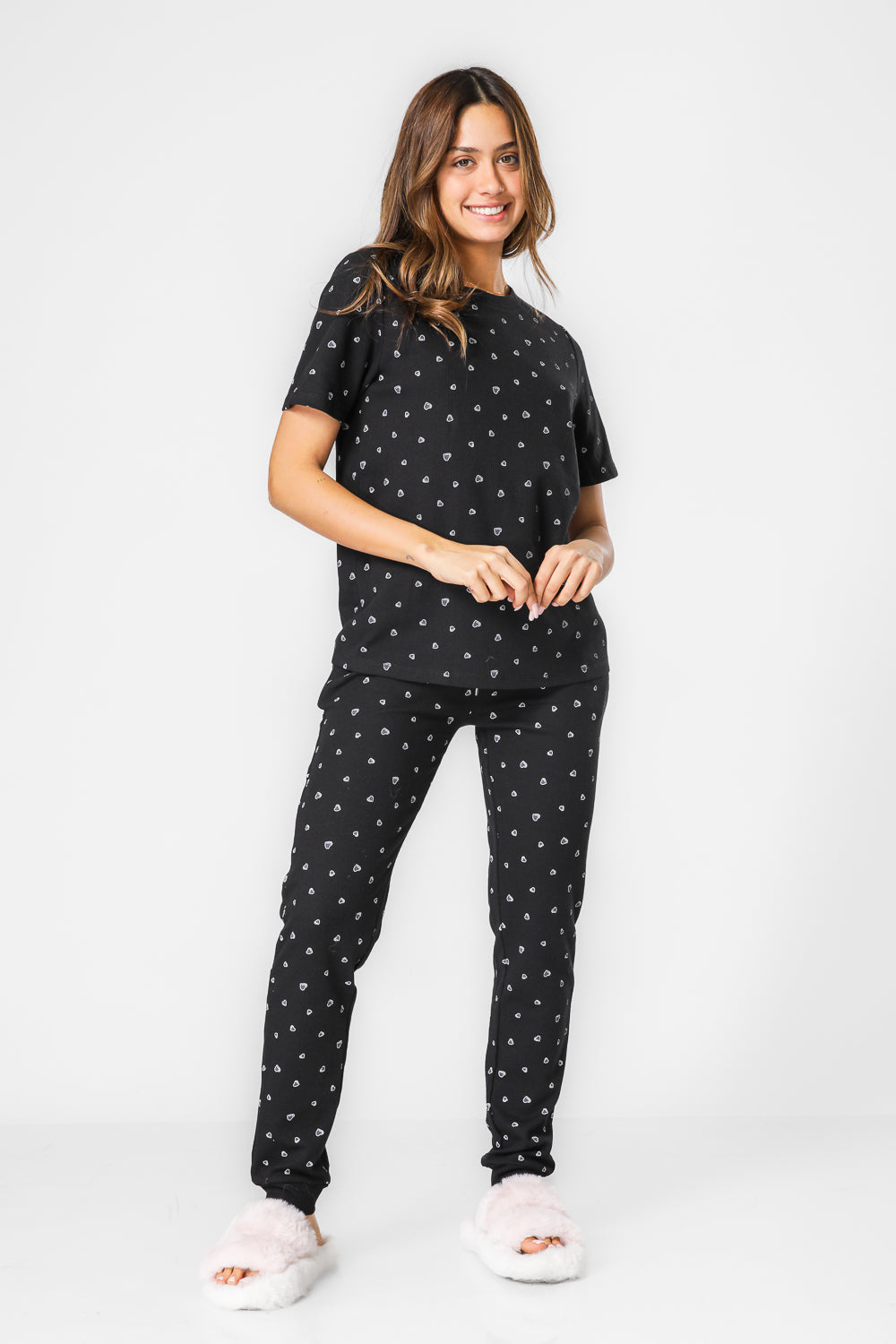 סט פיג'מת מעבר בהדפס לבבות