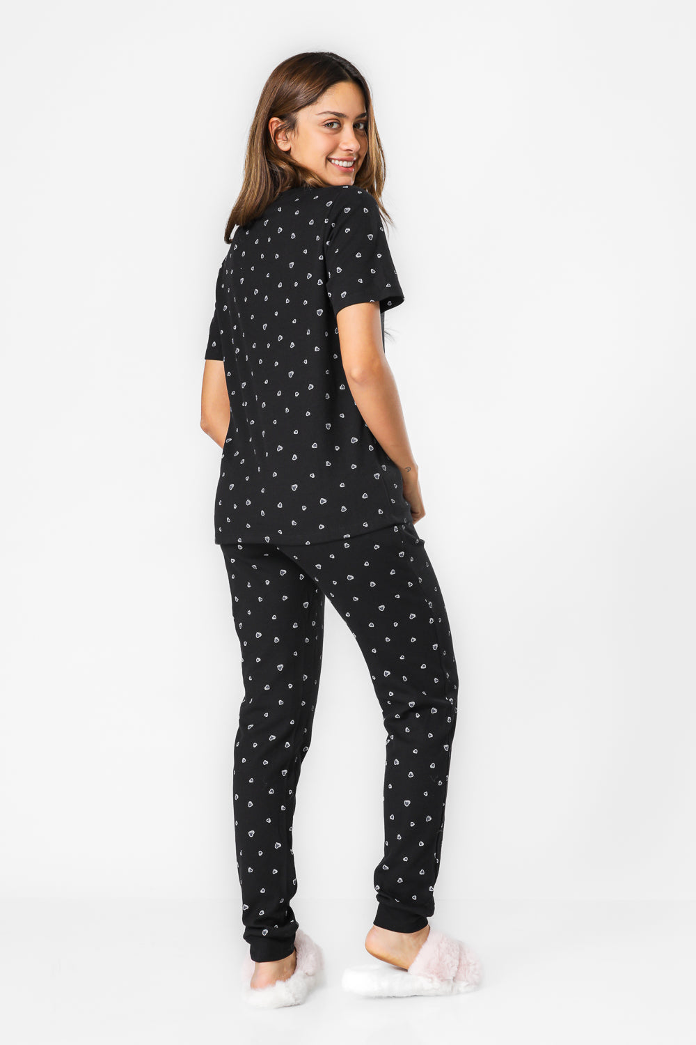סט פיג'מת מעבר בהדפס לבבות