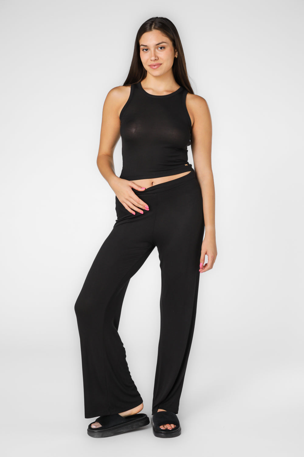 סט פיג'מת מעבר ריב גופיה בצבע שחור