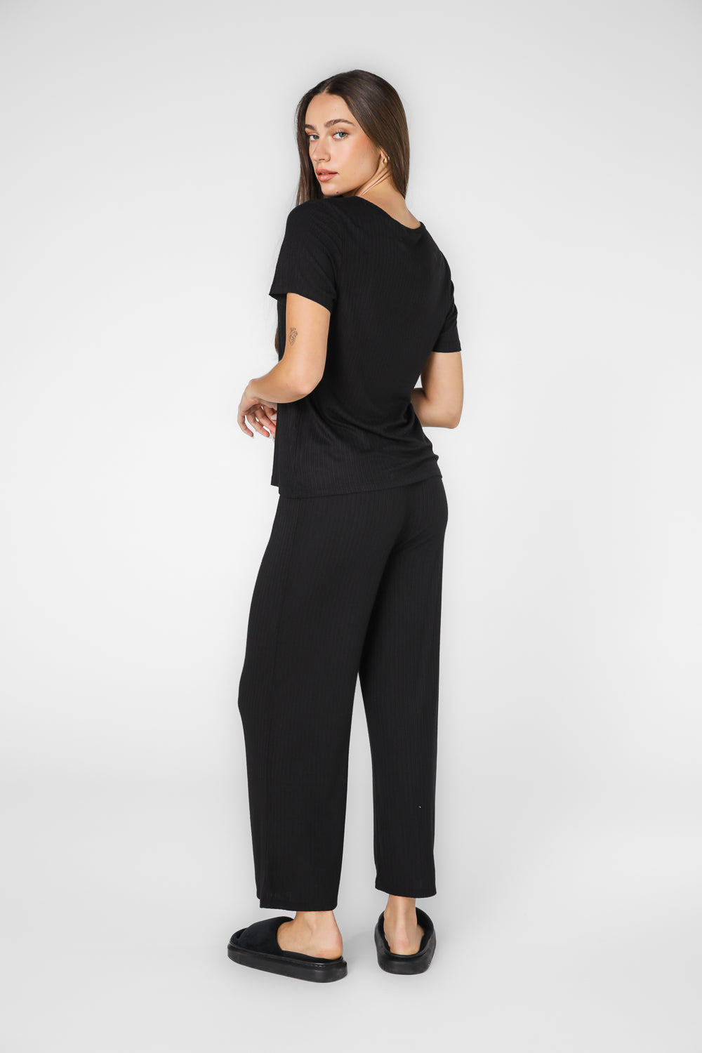 סט פיג’מת ריב 7/8 חלקה