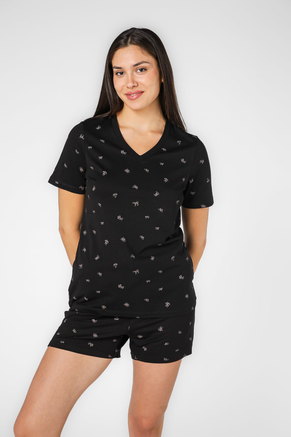 סט פיג'מה קצר פרחוני