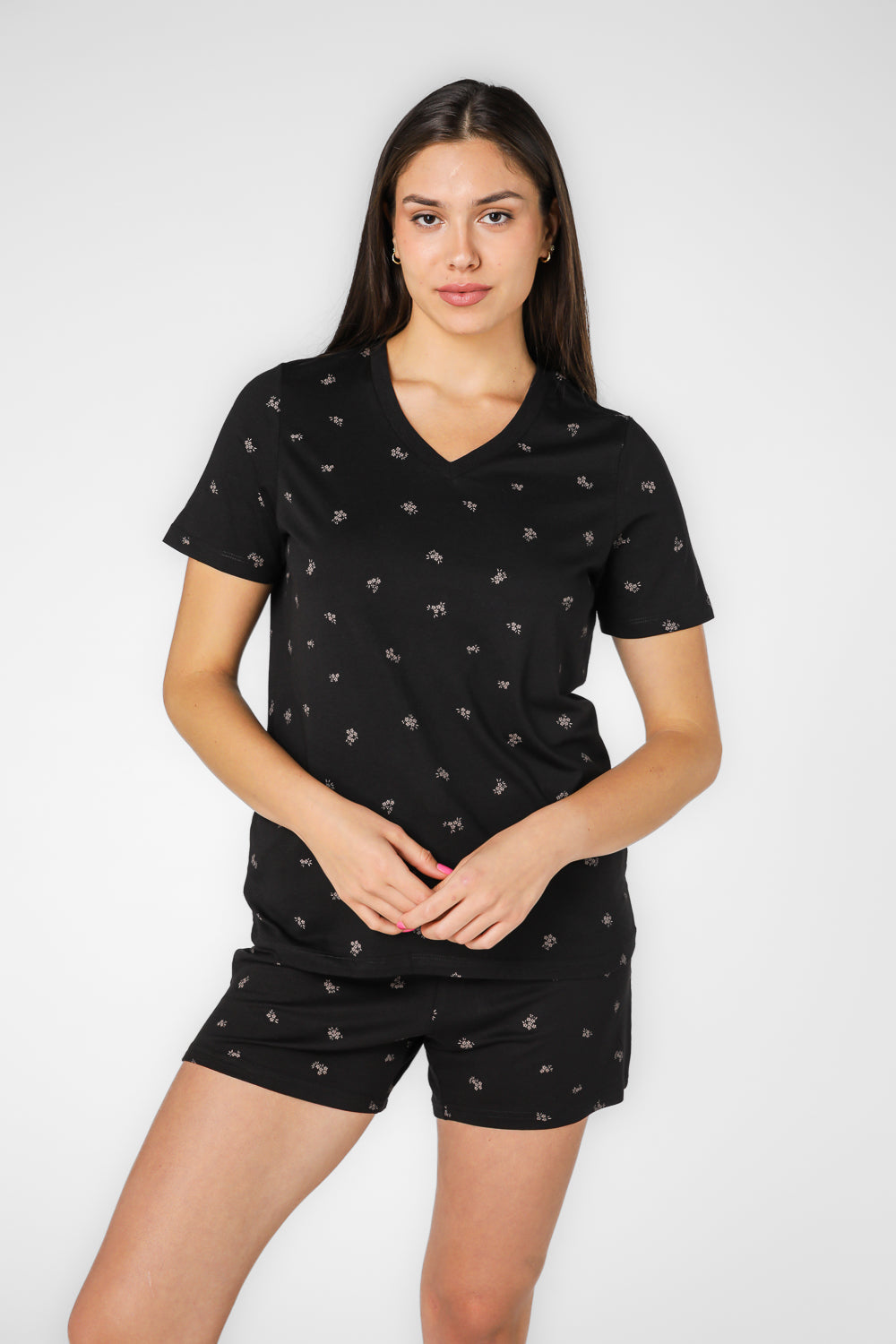 סט פיג'מה קצר פרחוני