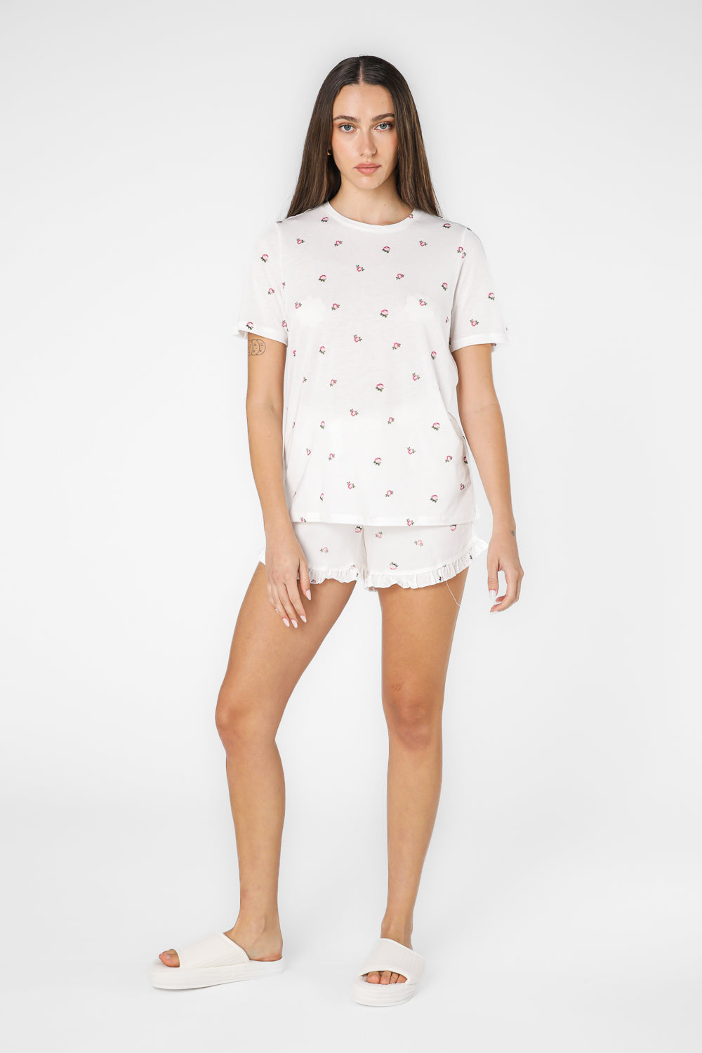 סט פיג'מה פרחונית קצרה