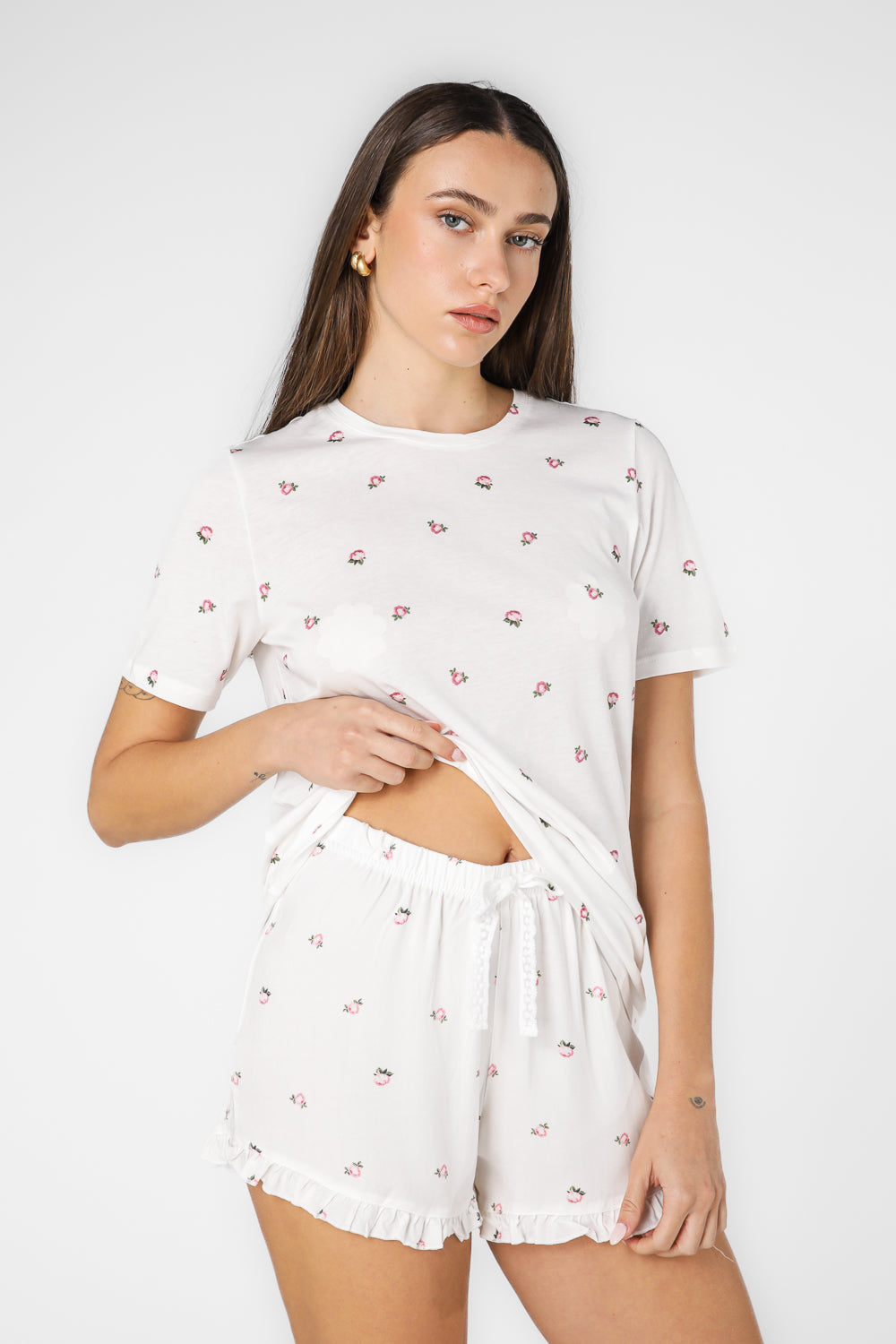 סט פיג'מה פרחונית קצרה