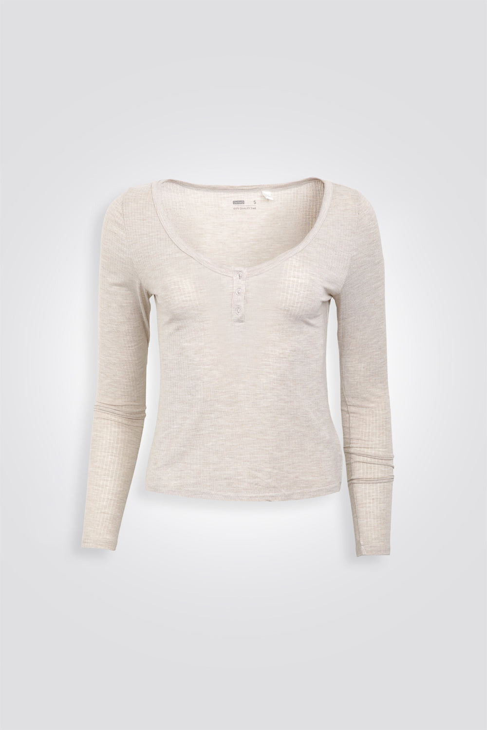 פיג'מת מעבר דקה עם צווארון V בצבע בז'