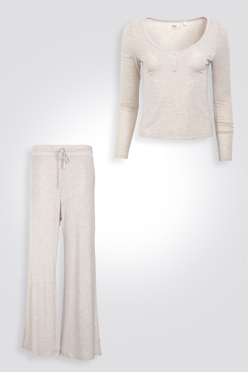 פיג'מת מעבר דקה עם צווארון V בצבע בז'