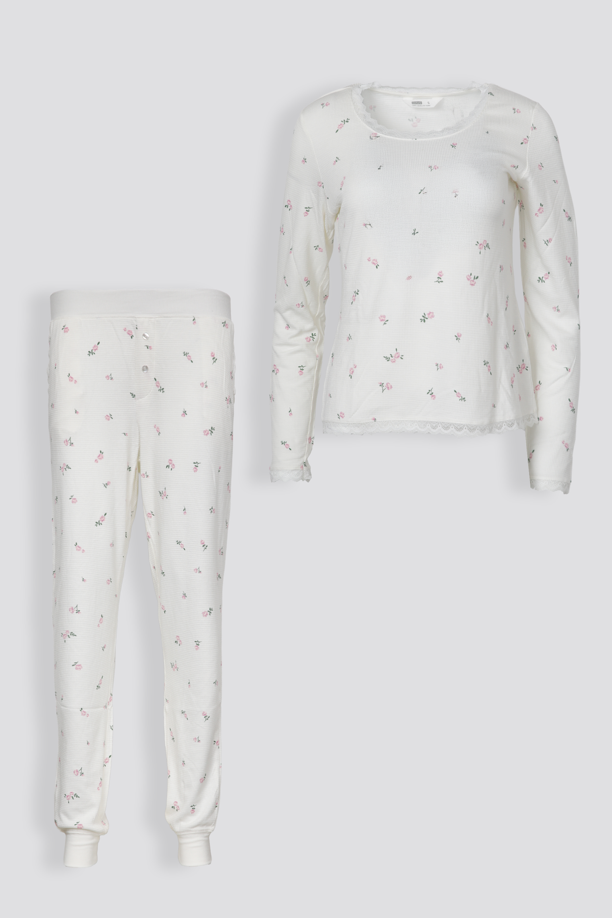 סט פיג'מת וופל פרחונית | דלתא