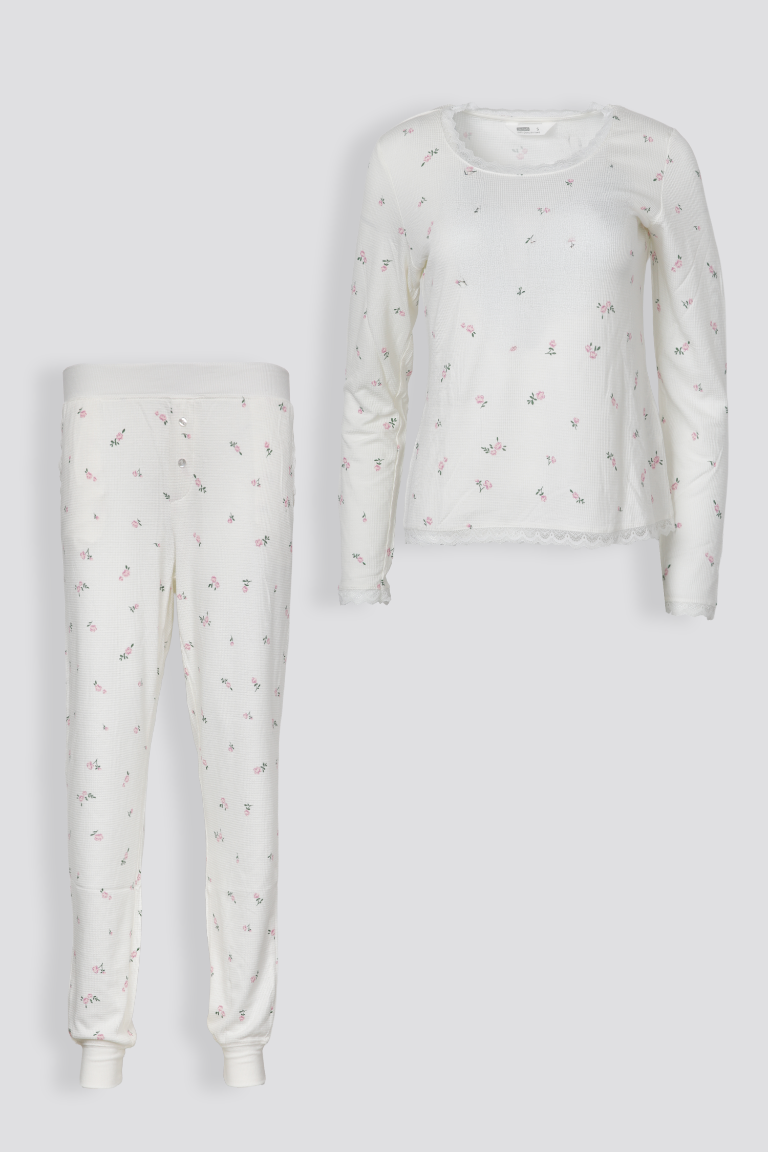 סט פיג'מת וופל פרחונית | דלתא