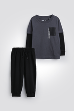 חליפת גן בגווני אפור ושחור לבנים | דלתא 