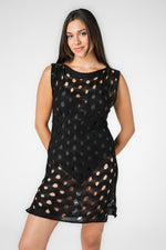 שמלת חוף סרוגה לנשים בצבע שחור 