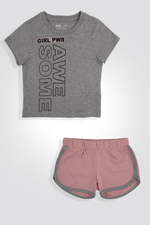 חליפת גן קצרה לילדות בצבע ורוד ואפור - MASHBIR//365