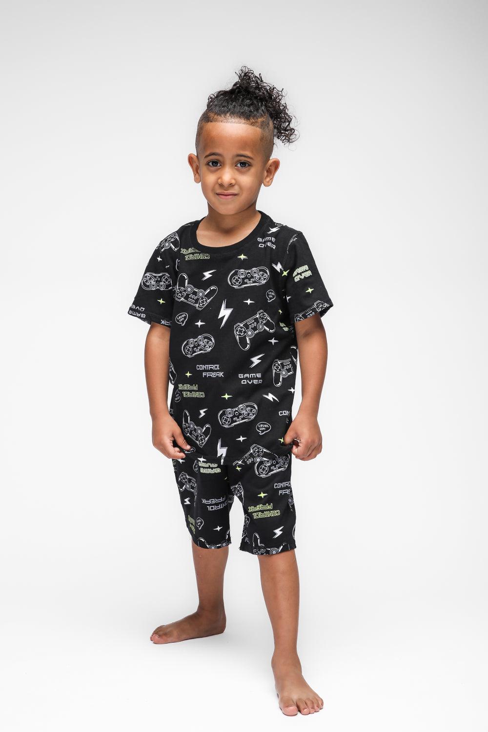 סט פיג’מה קצרה GAMER בצבע שחור לילדים - MASHBIR//365