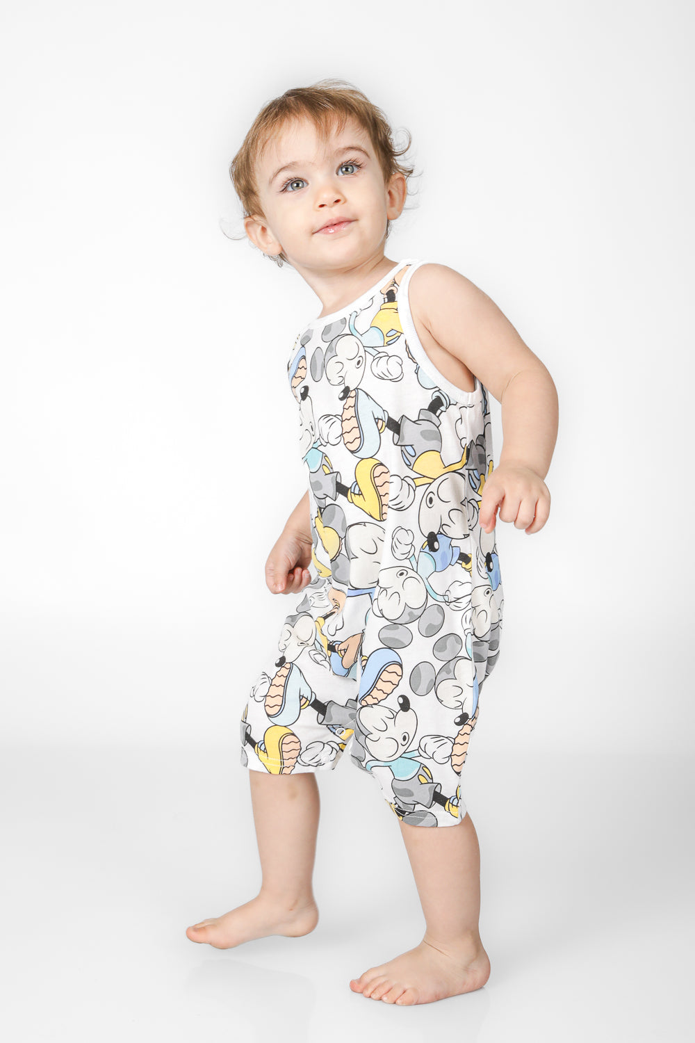 אוברול פיג’מה MICKEY בצבע לבן לתינוקות