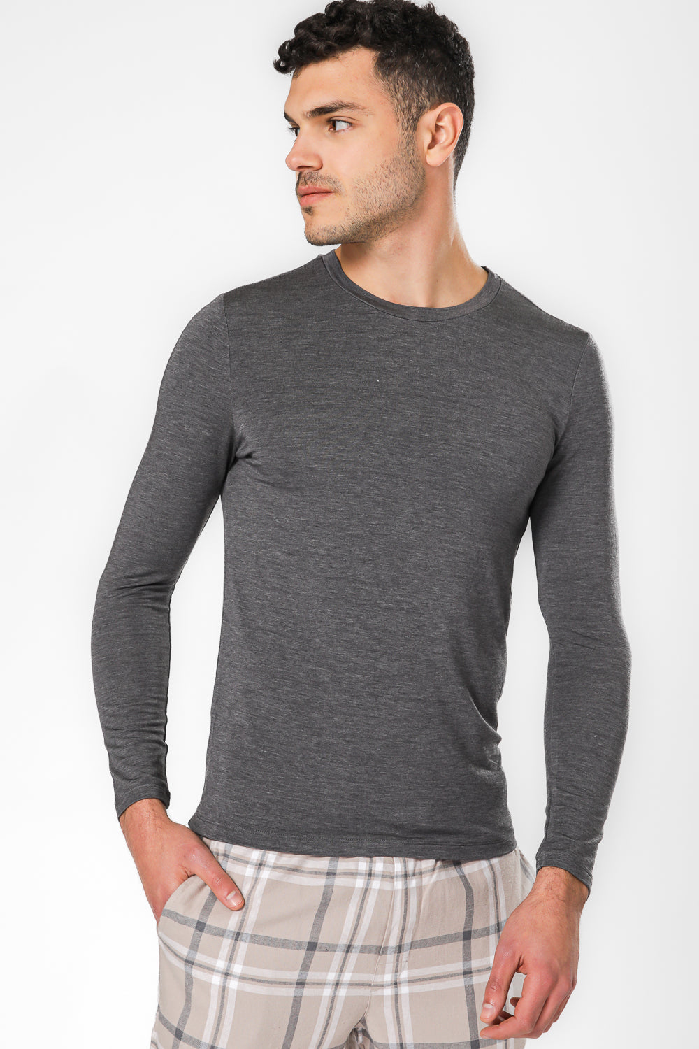 חולצה תרמית צווארון עגול - SLIM FIT בצבע אפור