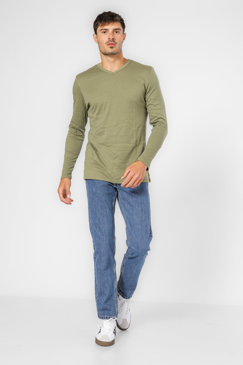 מארז שתי חולצות פלנל ארוך צאוורון V ירוק זית