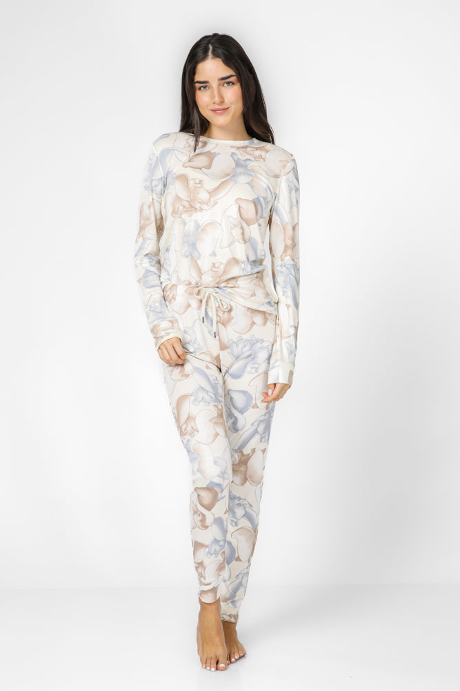 סט פיג'מה אינטרלוק דמבו בצבע NUDE