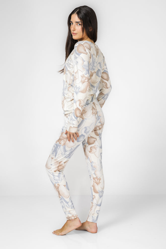 סט פיג'מה אינטרלוק דמבו בצבע NUDE