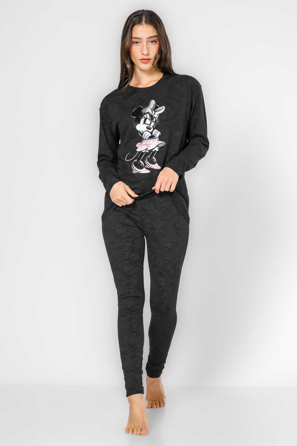 סט פיג’מה ארוכה דקה MINNIE שחור