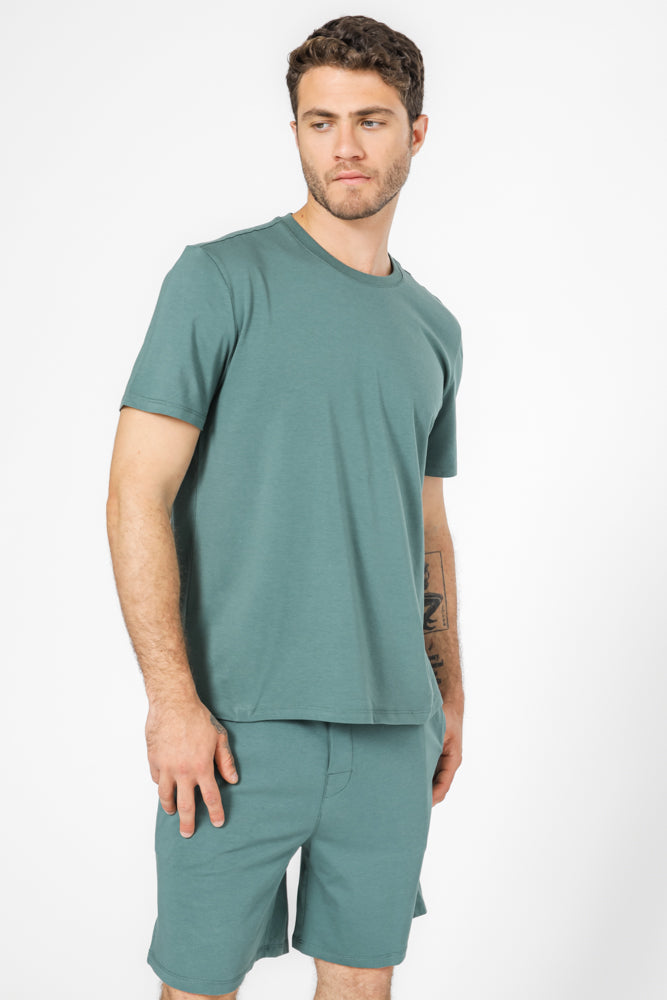 סט פיג'מה קצרה לגברים בצבע ירוק