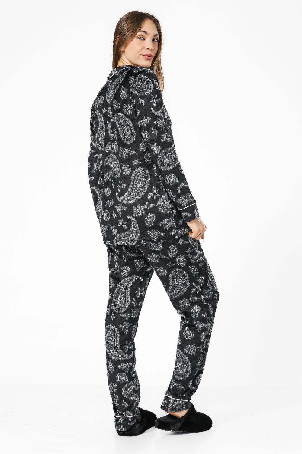 סט פיג'מה מכופתרת בהדפס פרחוני