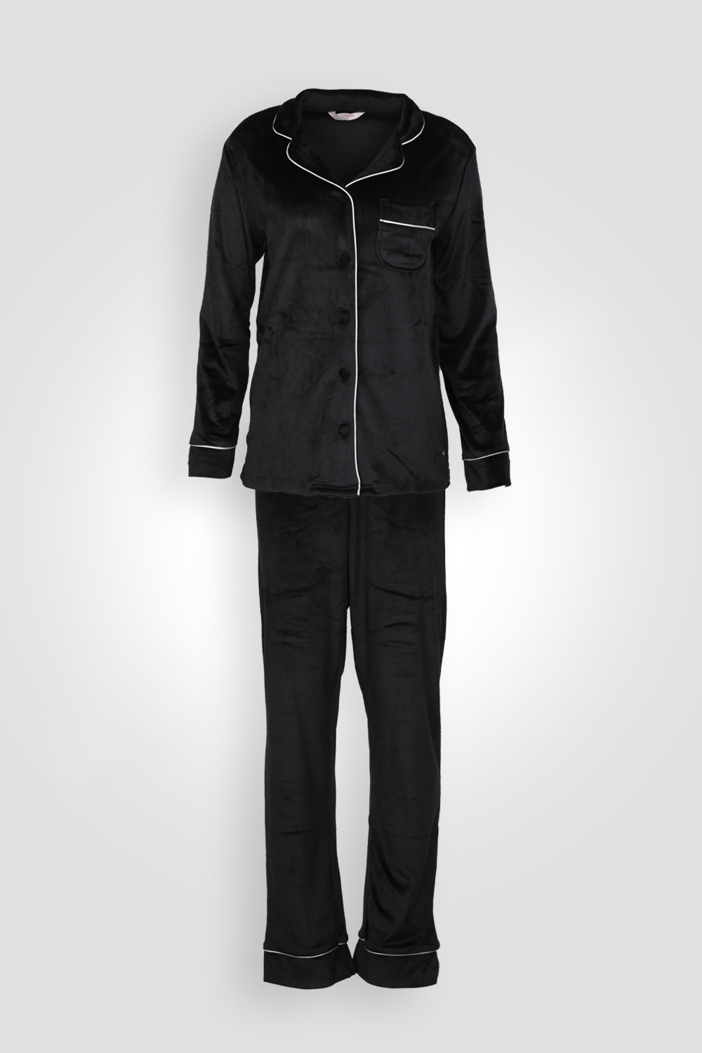 סט פיג'מת קטיפה מכופתרת עם פס לבן