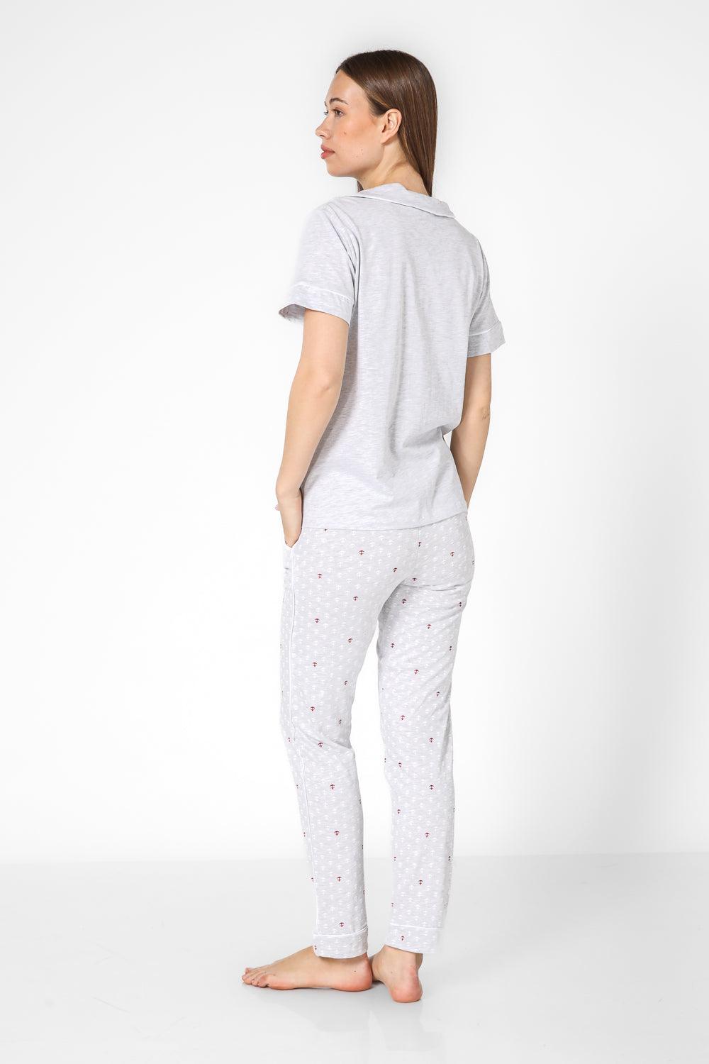 פיג'מה מכופתרת עוגן בצבע אפור - MASHBIR//365