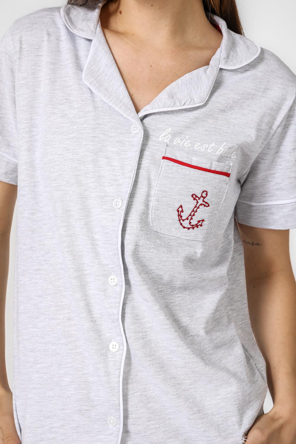 פיג'מה מכופתרת עוגן בצבע אפור - MASHBIR//365