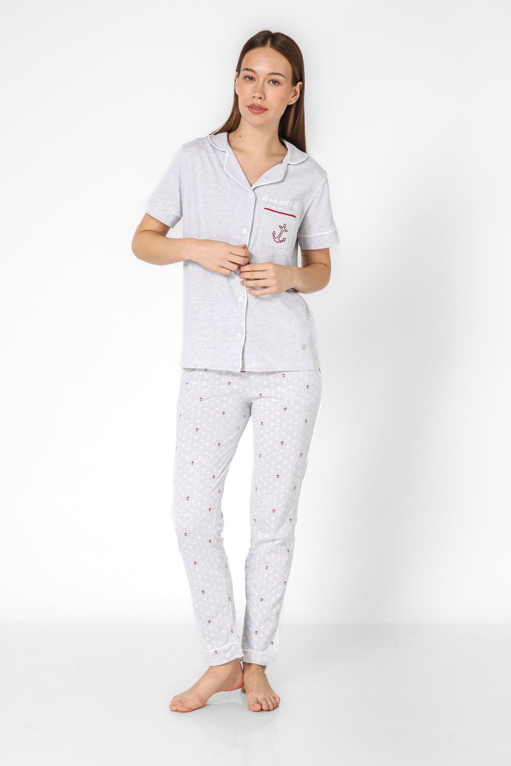 פיג'מה מכופתרת עוגן בצבע אפור - MASHBIR//365