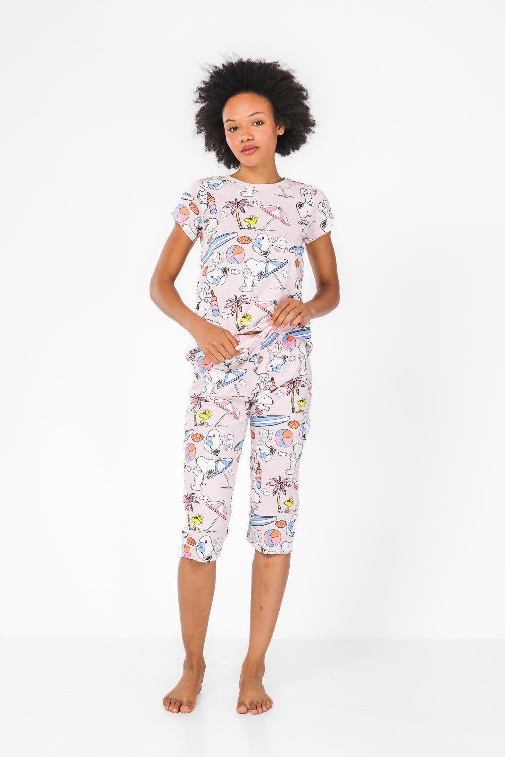 סט פיג'מה 3/4 סנופי בחוף הים בצבע ורוד - MASHBIR//365
