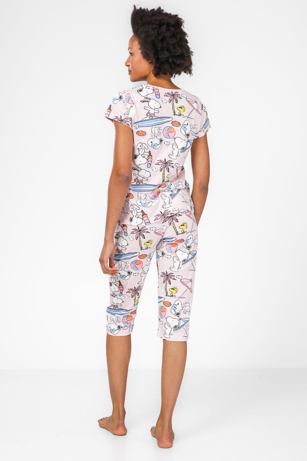 סט פיג'מה 3/4 סנופי בחוף הים בצבע ורוד - MASHBIR//365