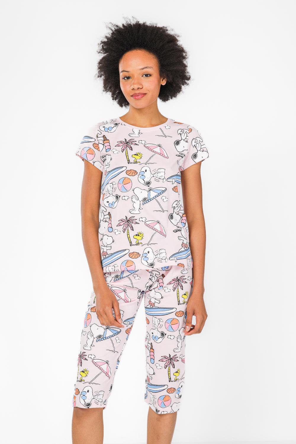 סט פיג'מה 3/4 סנופי בחוף הים בצבע ורוד - MASHBIR//365