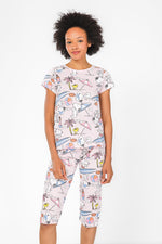 סט פיג'מה 3/4 סנופי בחוף הים בצבע ורוד - MASHBIR//365