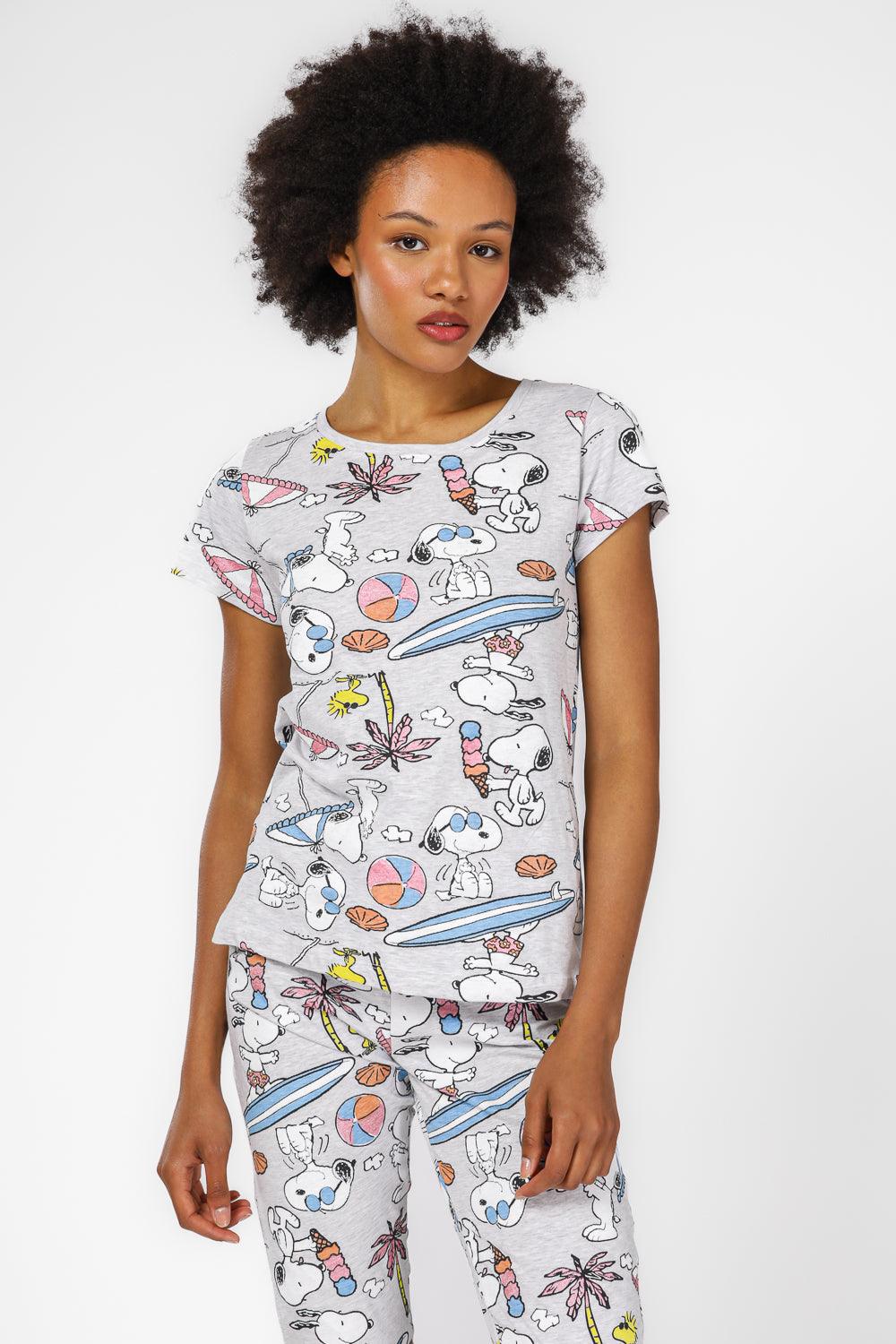 סט פיג'מה 3/4 סנופי בחוף הים בצבע אפור - MASHBIR//365