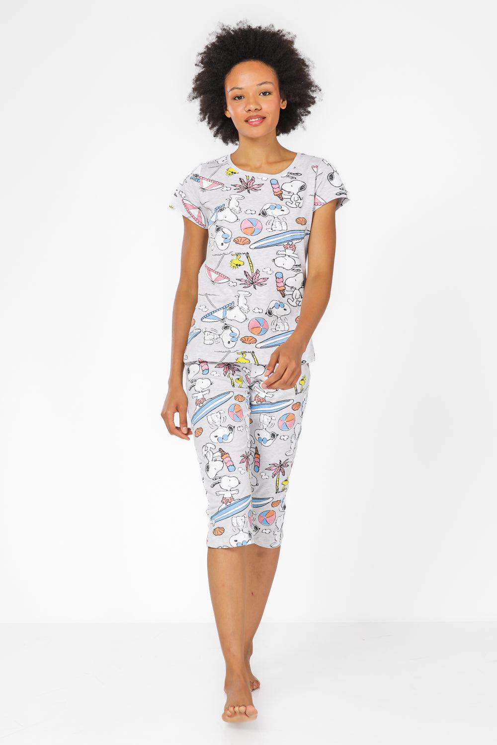 סט פיג'מה 3/4 סנופי בחוף הים בצבע אפור - MASHBIR//365