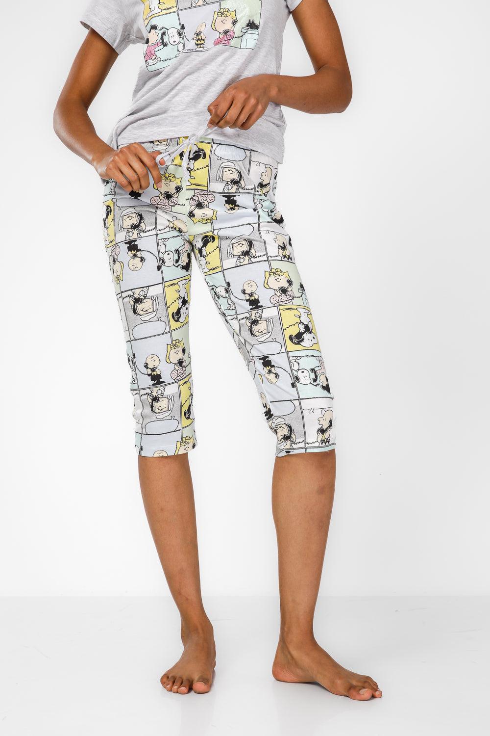 סט פיג'מה 3/4 סנופי קומיקס בצבע אפור - MASHBIR//365