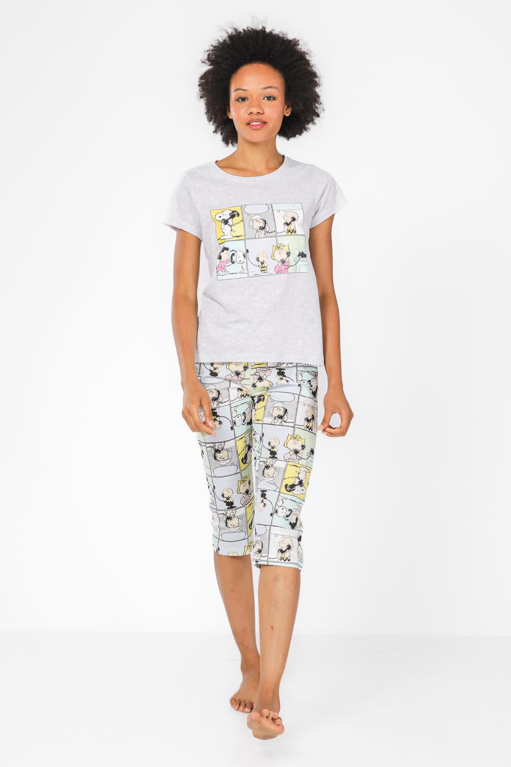סט פיג'מה 3/4 סנופי קומיקס בצבע אפור - MASHBIR//365