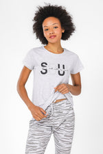 סט פיג'מה 3/4 בהדפס מנומר בצבע אפור - MASHBIR//365