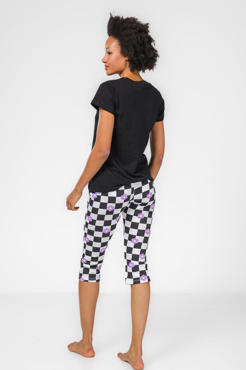 סט פיג'מה 3/4 בהדפס משבצות בצבע שחור - MASHBIR//365