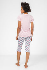 סט פיג'מה 3/4 בהדפס משבצות בצבע ורוד - MASHBIR//365
