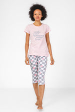 סט פיג'מה 3/4 בהדפס משבצות בצבע ורוד - MASHBIR//365