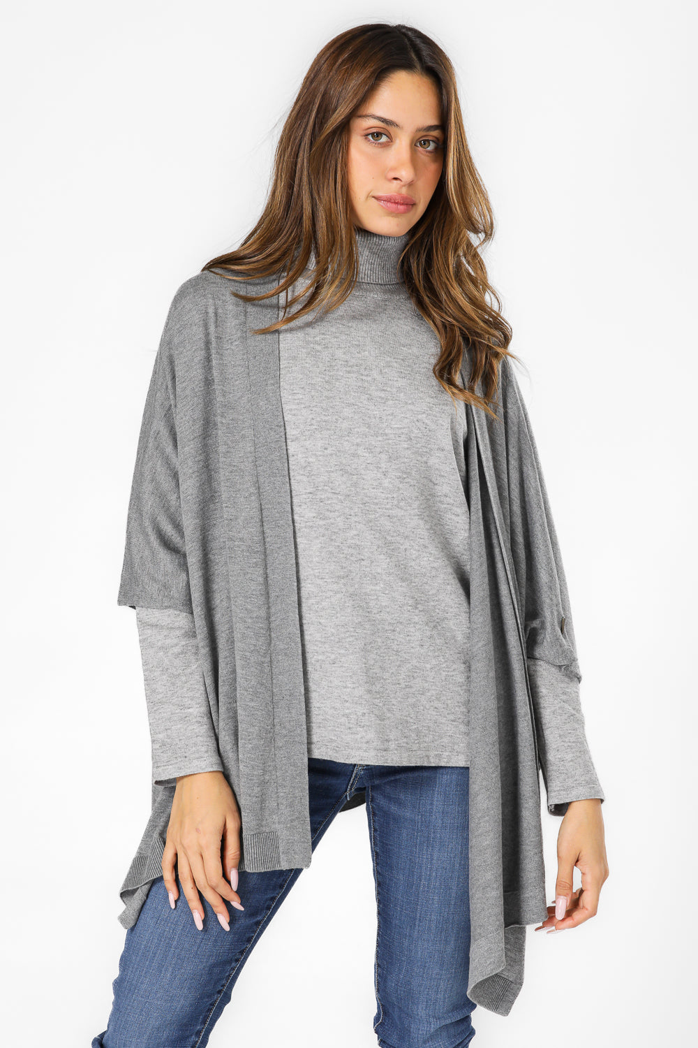 עליונית פונצ'ו בצבע אפור