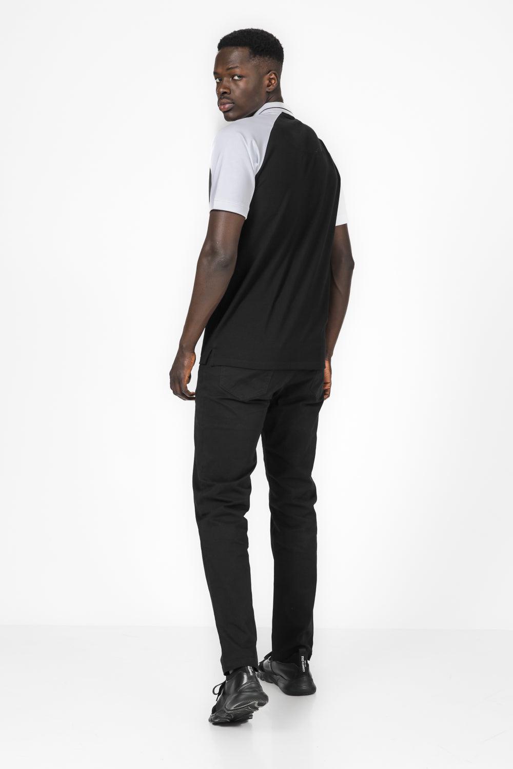 חולצת פולו רגלאן משולב בצבע שחור - MASHBIR//365