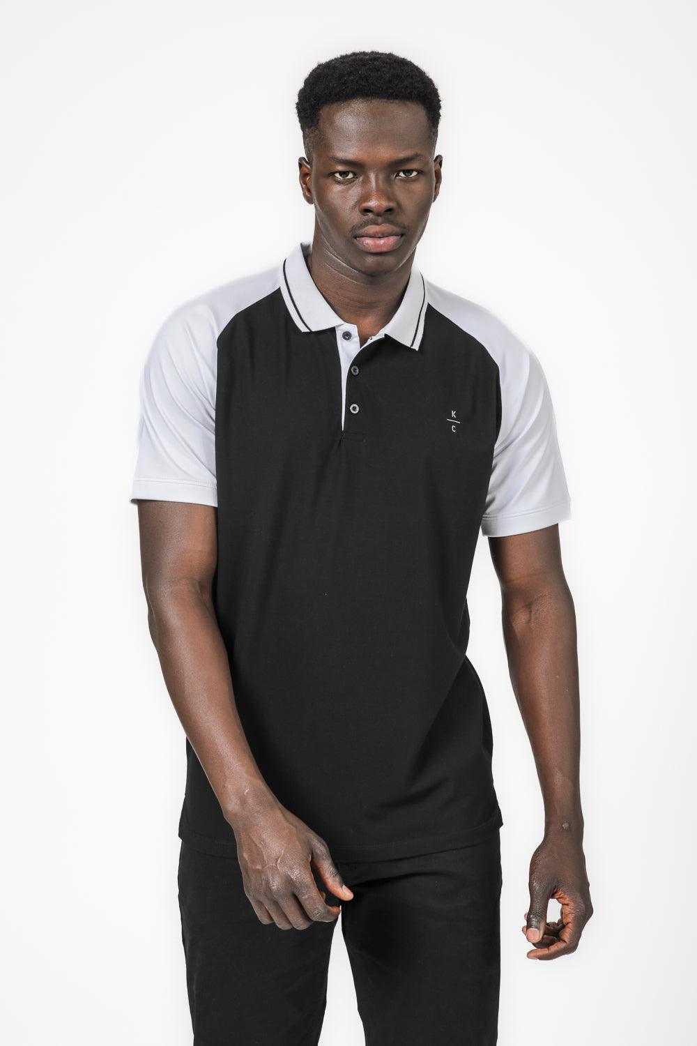 חולצת פולו רגלאן משולב בצבע שחור - MASHBIR//365