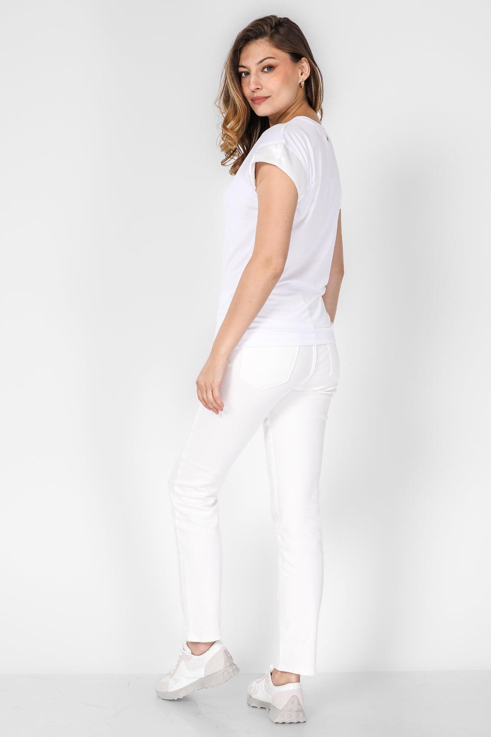 טישירט קצרה עם שרוולי סאטן בצבע לבן - MASHBIR//365