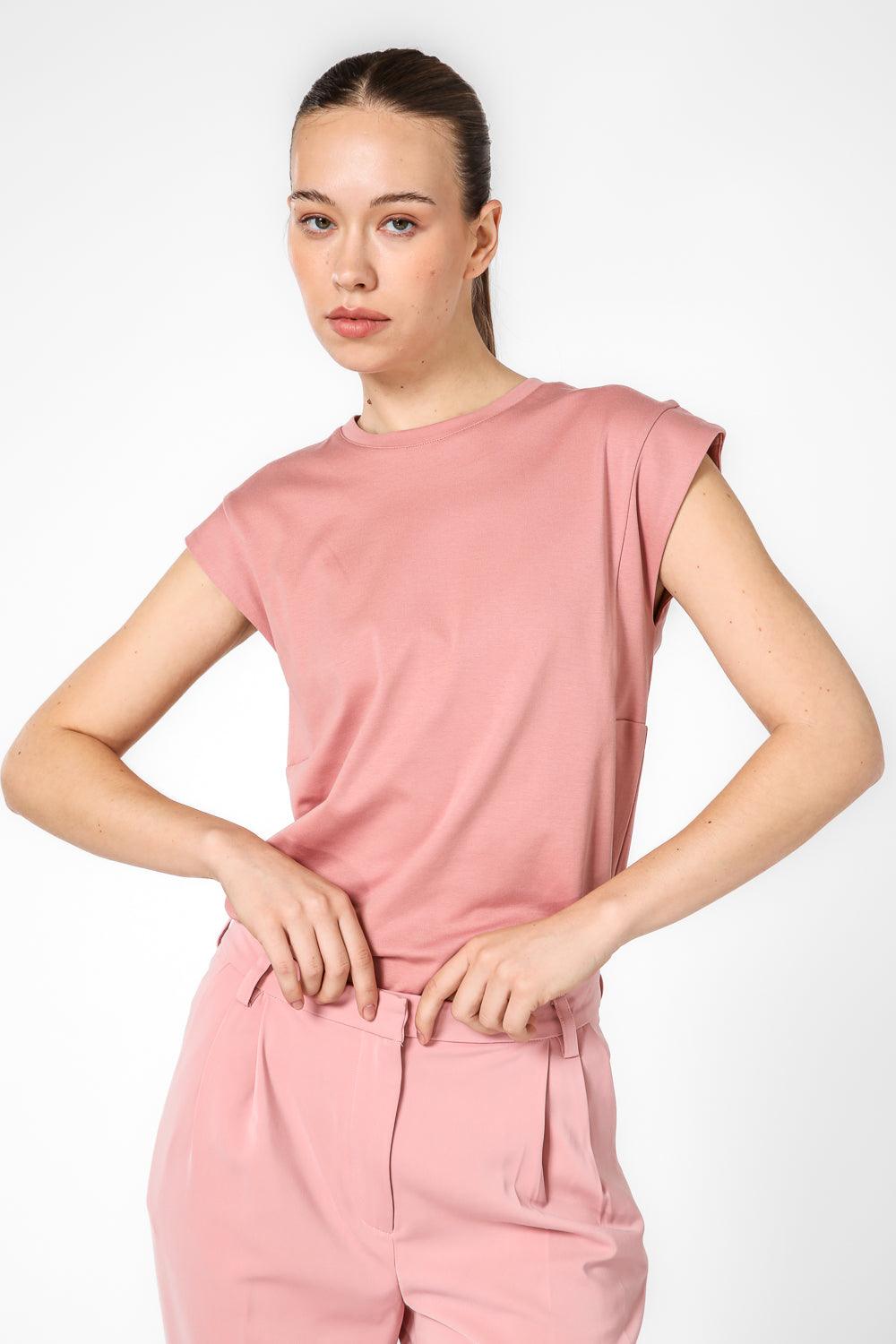 טישירט קצרה ללא שרוולים בצבע ורוד - MASHBIR//365